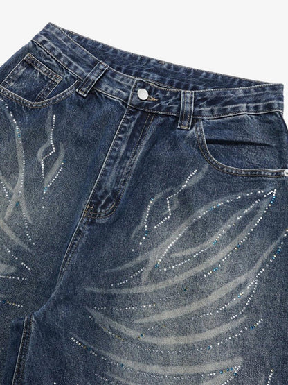 Back view of butterfly rhinestone jeans showing the denim fit and detailing
