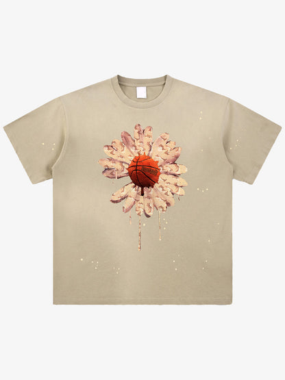 Revelse™ Floral Ink Splatter Graphic Basketball T-Shirt