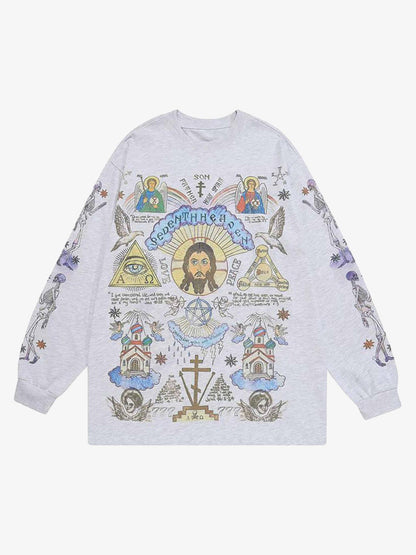 Revelse™ Men's Graffiti Print Long Sleeve Streetwear T-Shirt
