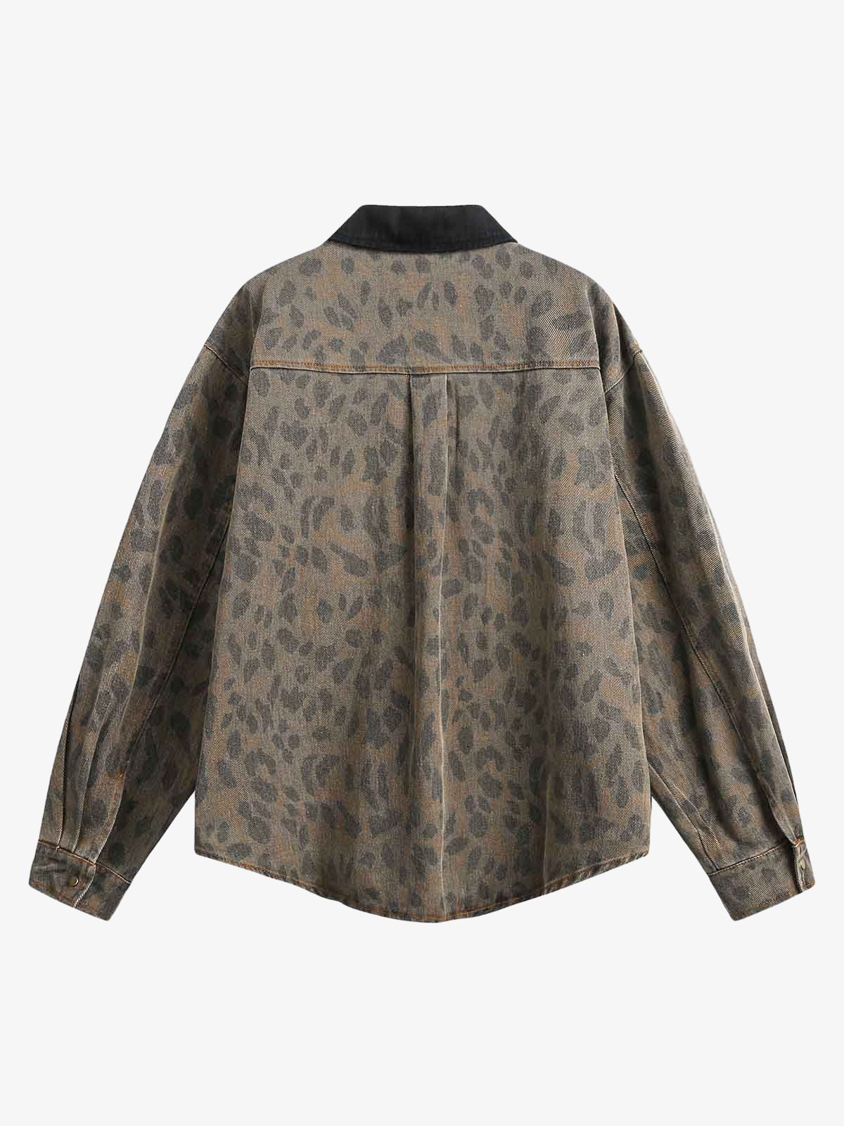 Revelse™ Distressed Cheetah Print Denim Shirt Vintage Style
