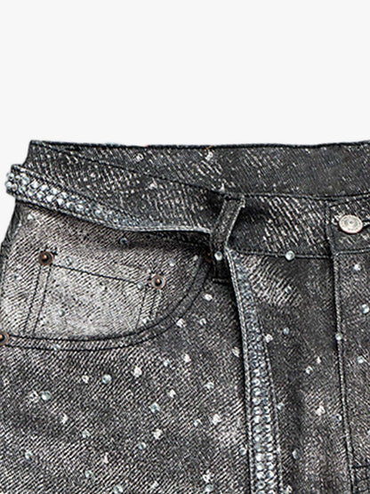 Revelse™ Distressed Denim Jeans with Diamond Belt Decor Detail