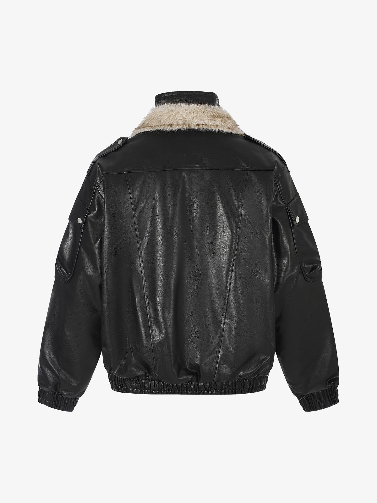 Close-up of the soft faux-fur collar and padded coat texture