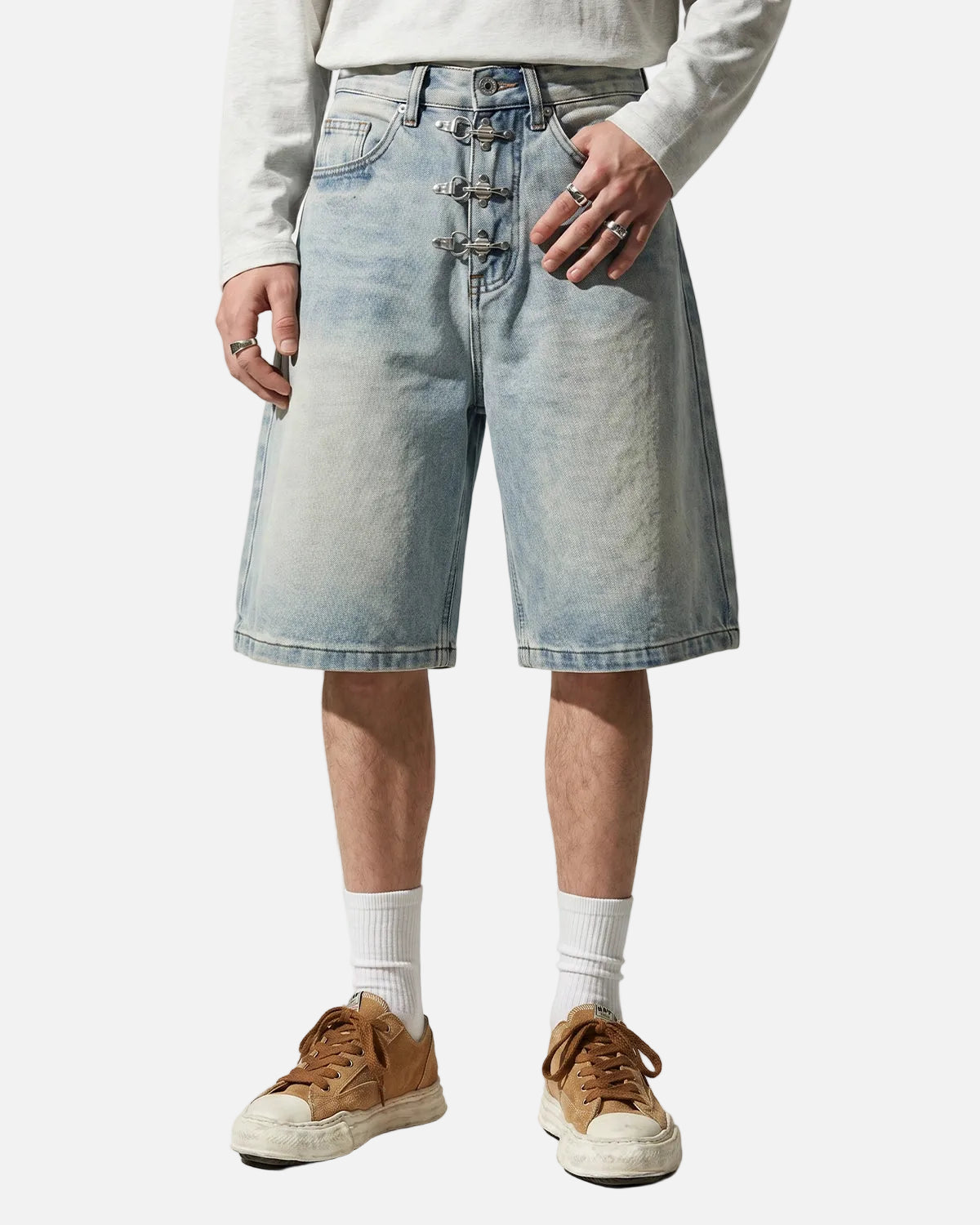 Revelse™ Men's Denim Metal Buckle Baggy Jorts