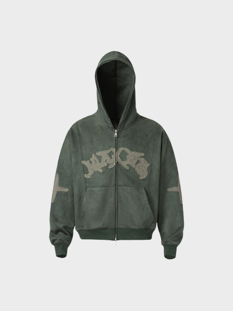 Revelse™ Embroidered Loose-Fit Zip-Up Hoodie