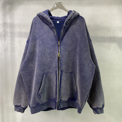 Revelse™ Washed Oversized Retro Zip-Up Hoodie