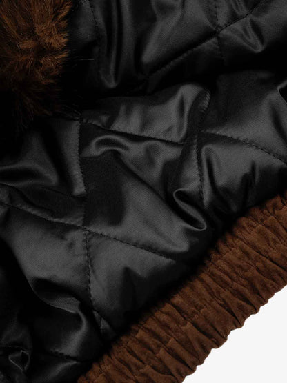 Revelse™ Faux Fur Hooded Suede Bomber Jacket with Metal Clip Streetwear