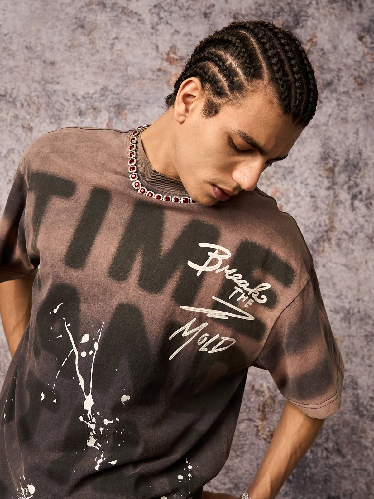 Revelse™ Ink Splash Letter Print T-Shirt
