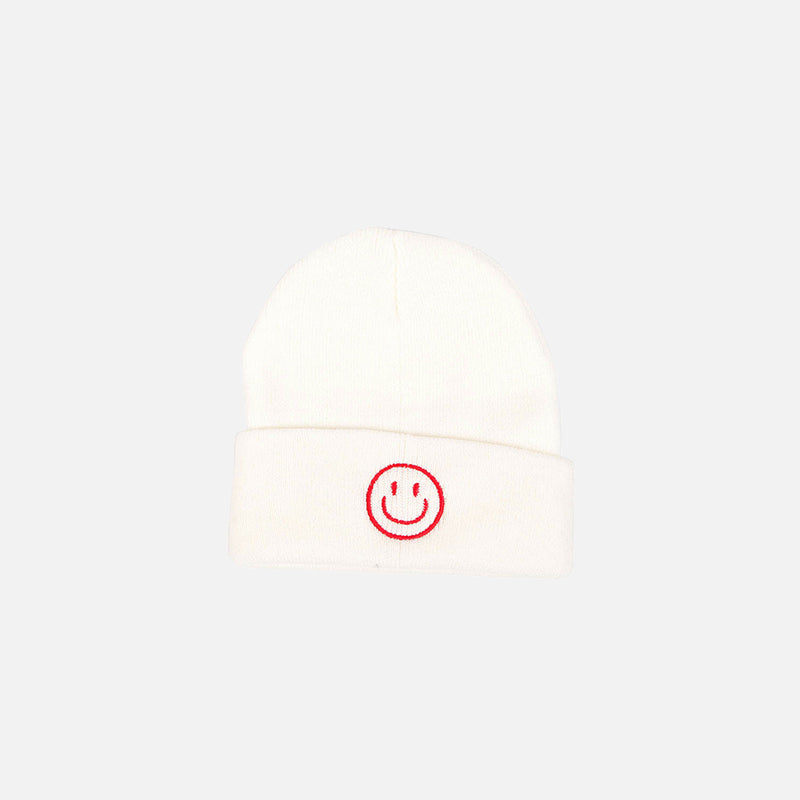 Embroidered Smile Cotton Blend Beanie