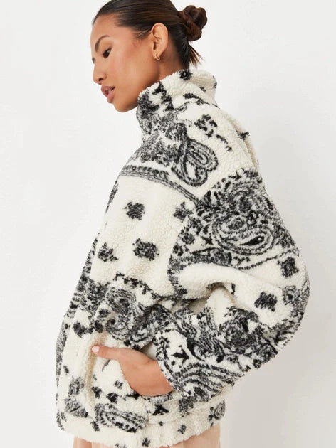 Revelse™ Lamb Fleece Jacket Paisley Pattern Loose Fit