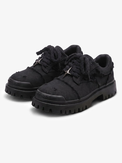 Black Chunky Platform Trainers With Star Eyelets