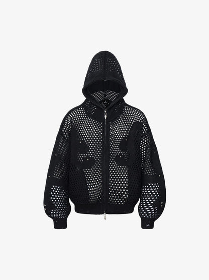 Openwork knit cardigan with a V-neck front