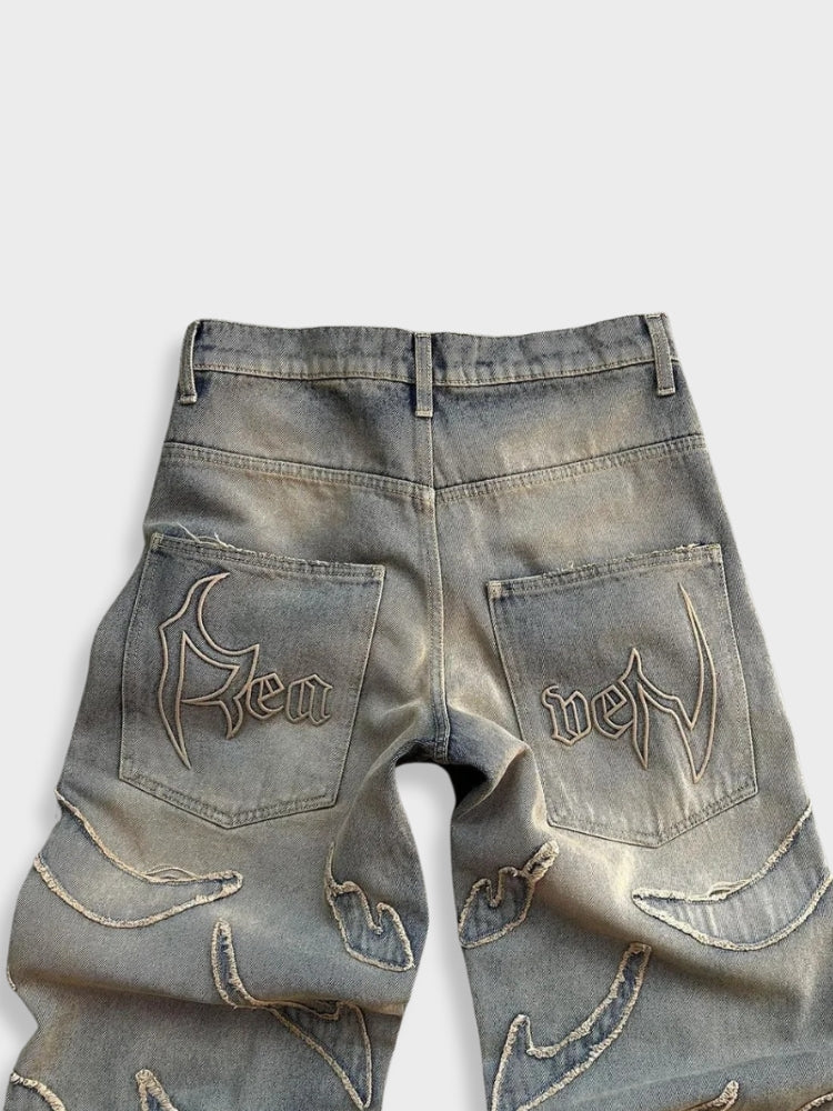 Revelse™ Unisex Loose-Fit Distressed Washed Denim Jeans Gray