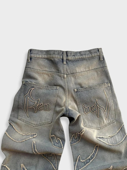 Revelse™ Unisex Loose-Fit Distressed Washed Denim Jeans Gray