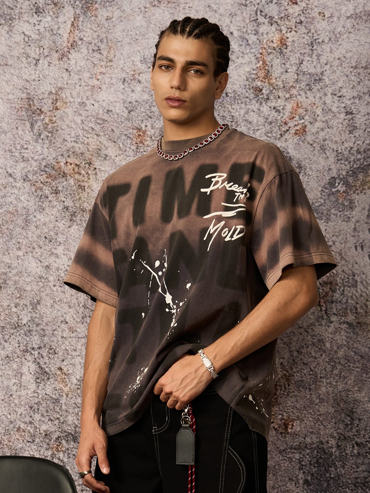 Revelse™ Ink Splash Letter Print T-Shirt