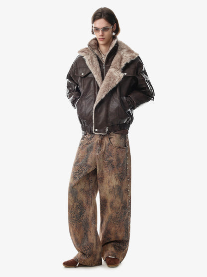 Back view of the oversized faux-leather padded coat
