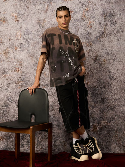 Revelse™ Ink Splash Letter Print T-Shirt