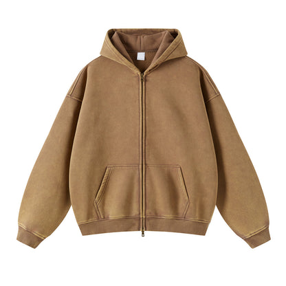 Revelse™ Washed Oversized Retro Zip-Up Hoodie