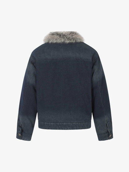 Front view of a quilted coat with a faux-fur collar