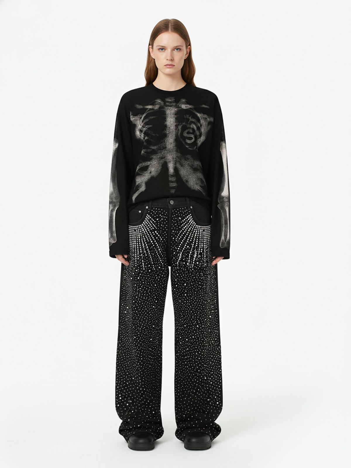 Revelse™ Skeleton Graphic Waffle Knit Sweatshirt