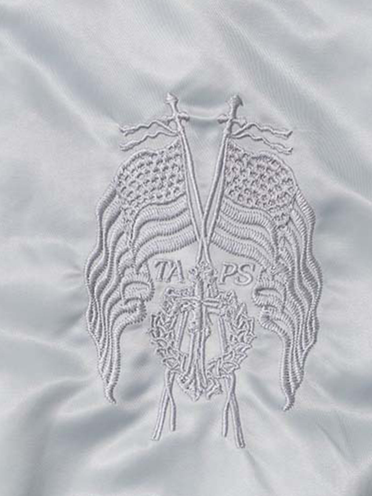 Side view of the butterfly satin jacket showing its relaxed fit