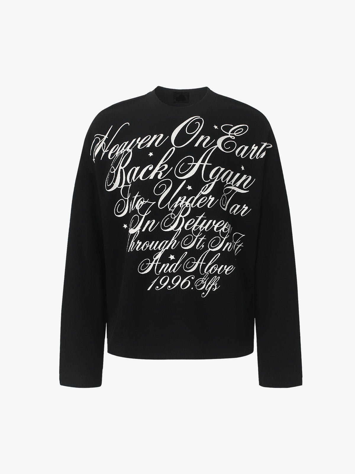 Waffle-Knit Long-Sleeve Top With Script Print