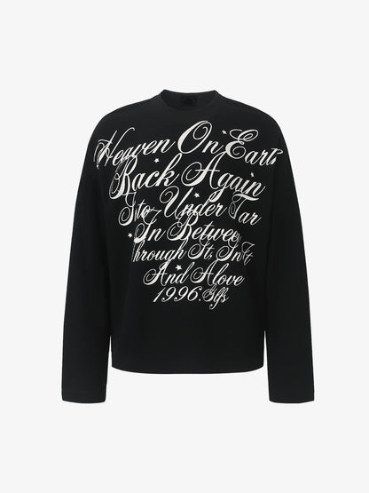 Waffle-Knit Long-Sleeve Top With Script Print