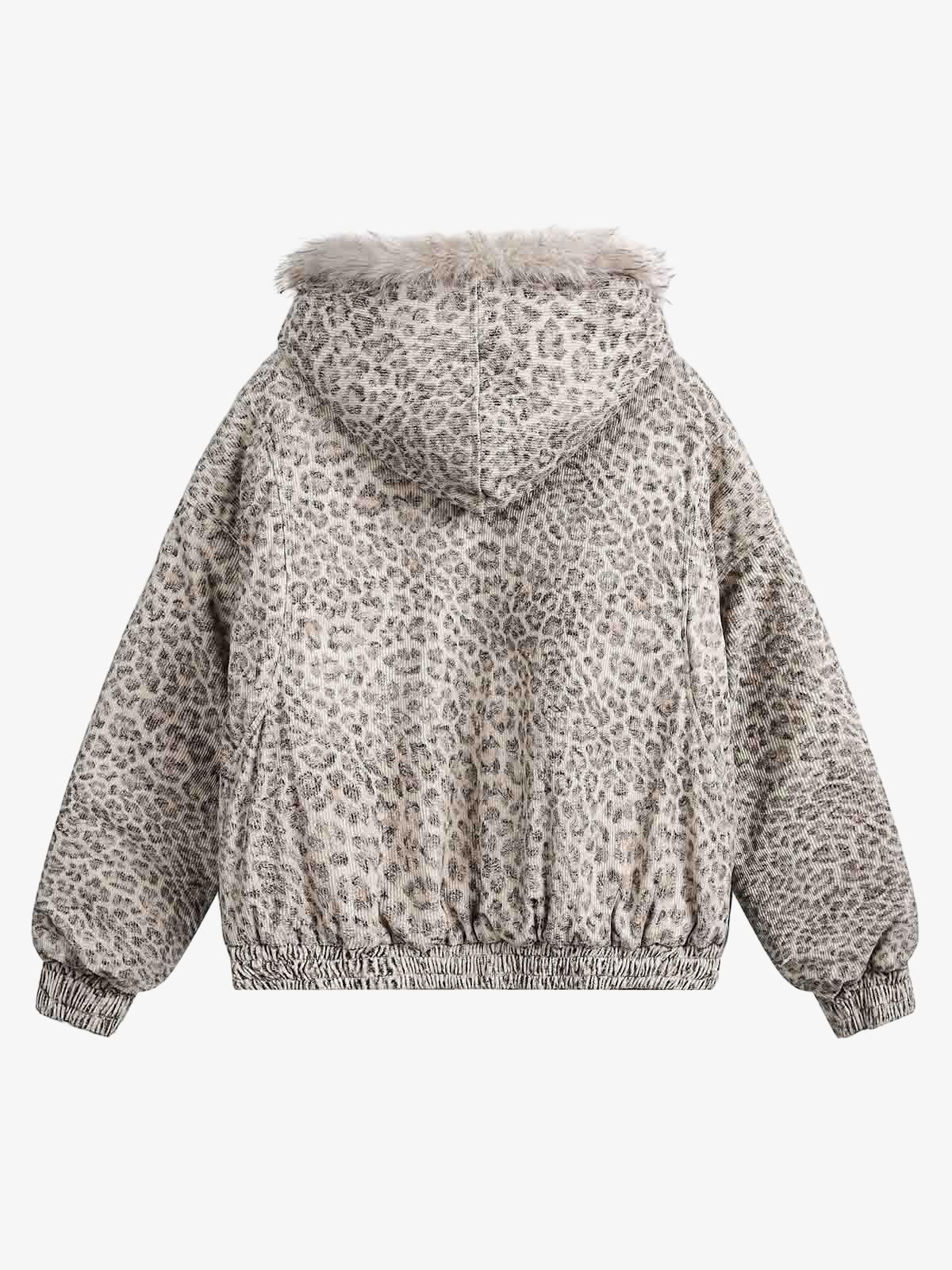 Revelse™ Cheetah Print Hooded Jacket with Faux Mink Fur Trim