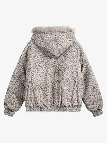 Revelse™ Cheetah Print Hooded Jacket with Faux Mink Fur Trim