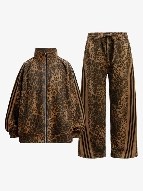 Revelse™ Cheetah Print Suede French Terry Tracksuit