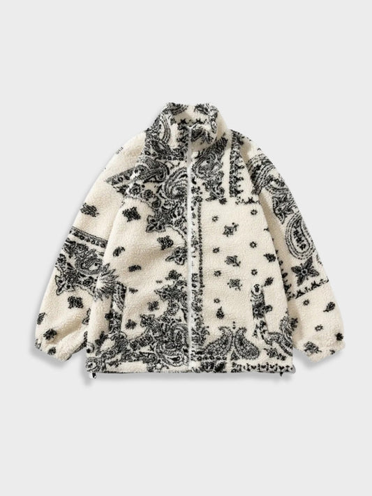 Revelse™ Lamb Fleece Jacket Paisley Pattern Loose Fit