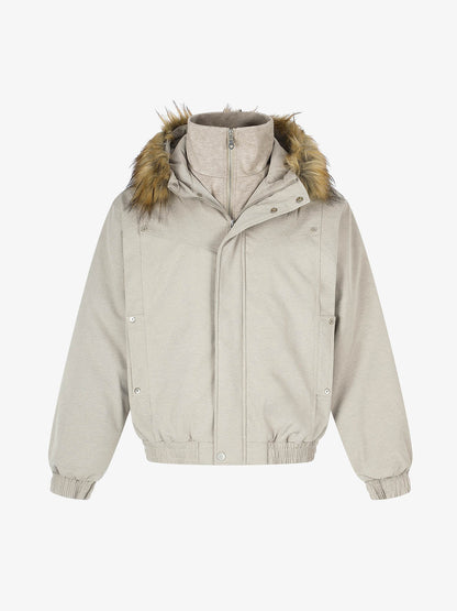 Camouflage track jacket with a stand-up collar shown from the front