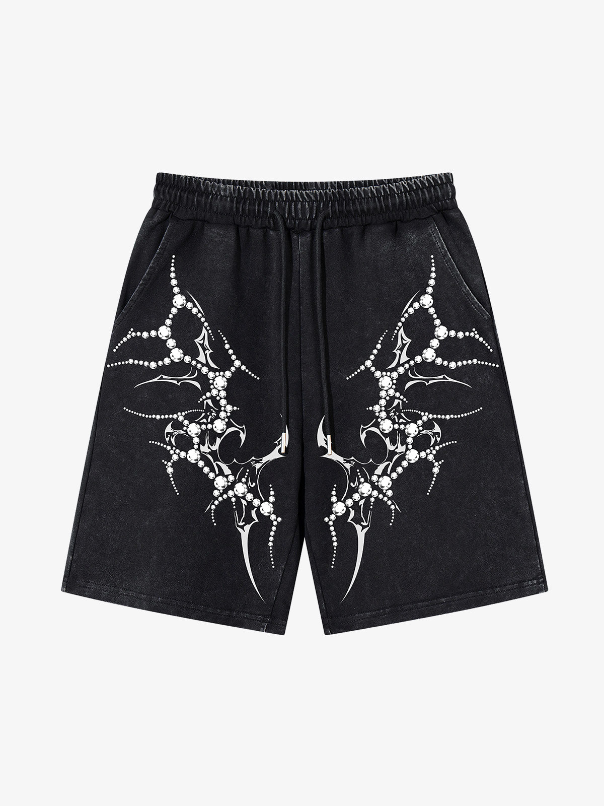 Women's distressed cotton shorts with sparkling rhinestone detailing
