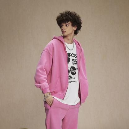 Revelse™ Washed Oversized Retro Zip-Up Hoodie