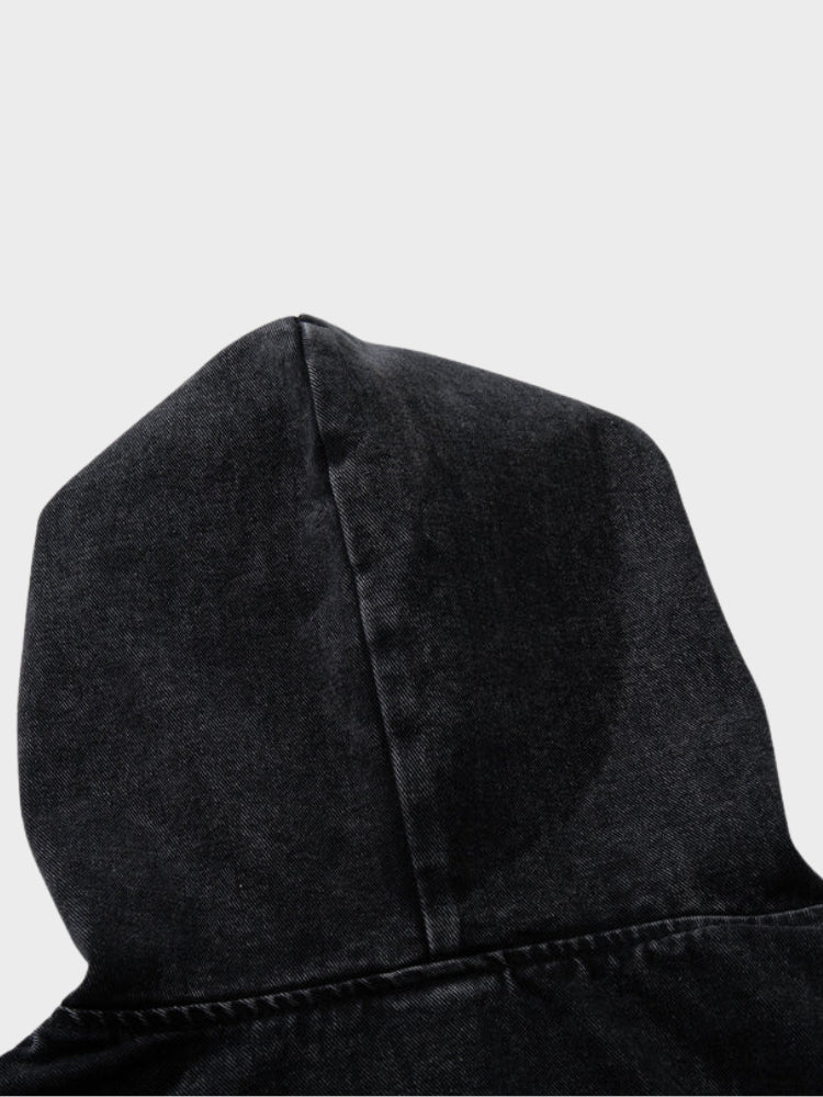 Revelse™ Washed Denim Toggle Front Hoodie Black