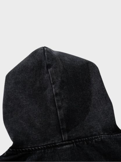 Revelse™ Washed Denim Toggle Front Hoodie Black