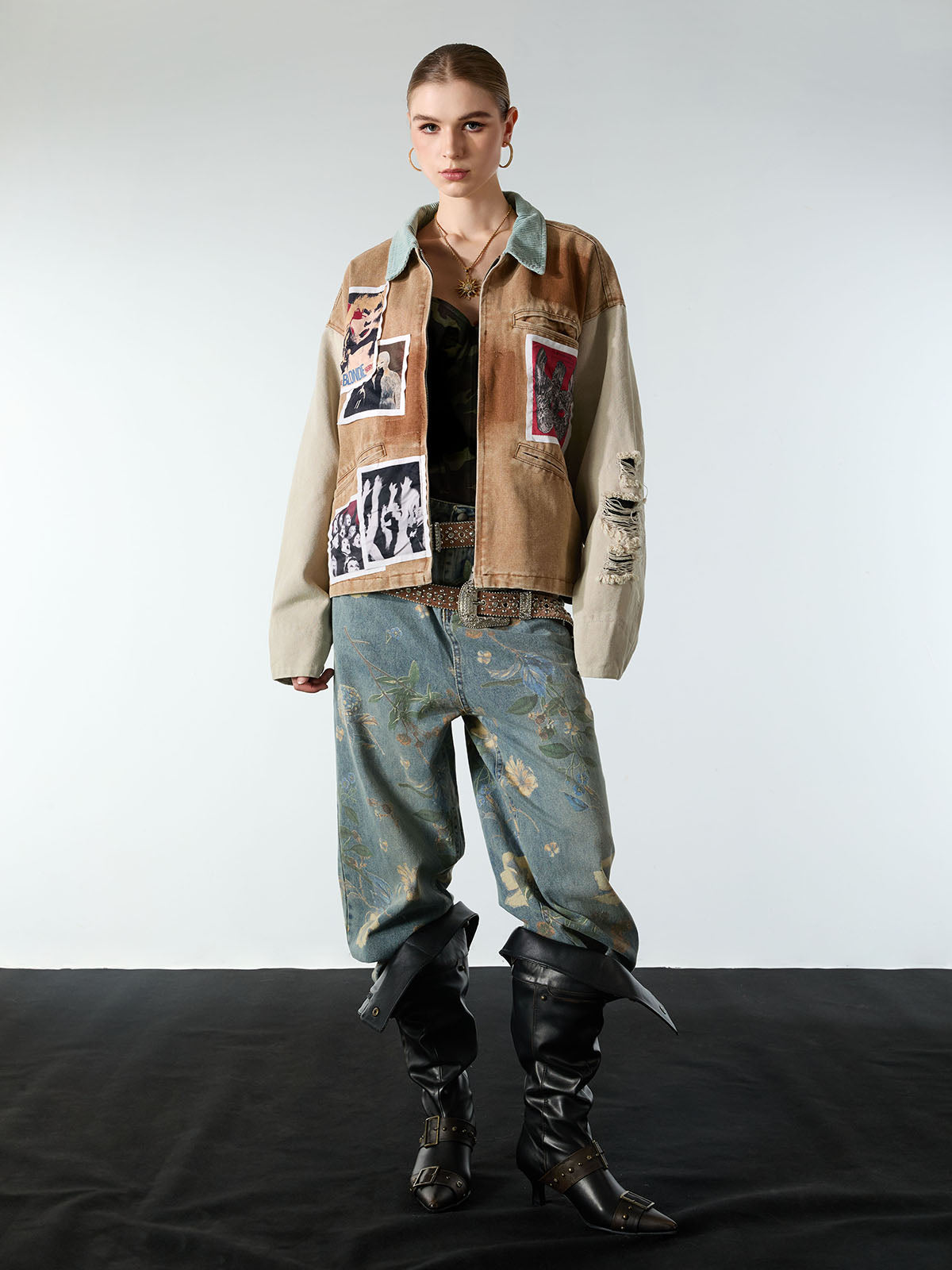 Revelse™ Floral Print Denim Carpenter Jeans