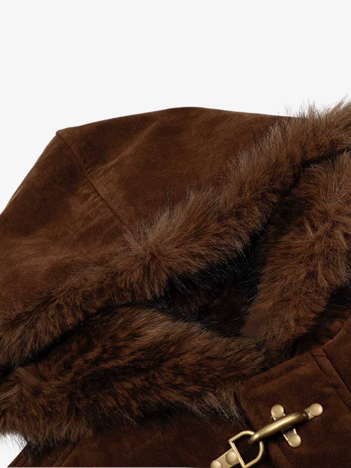 Revelse™ Faux Fur Hooded Suede Bomber Jacket with Metal Clip Streetwear