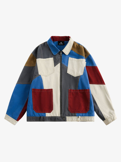 Patchwork Colour-Block Work Jacket