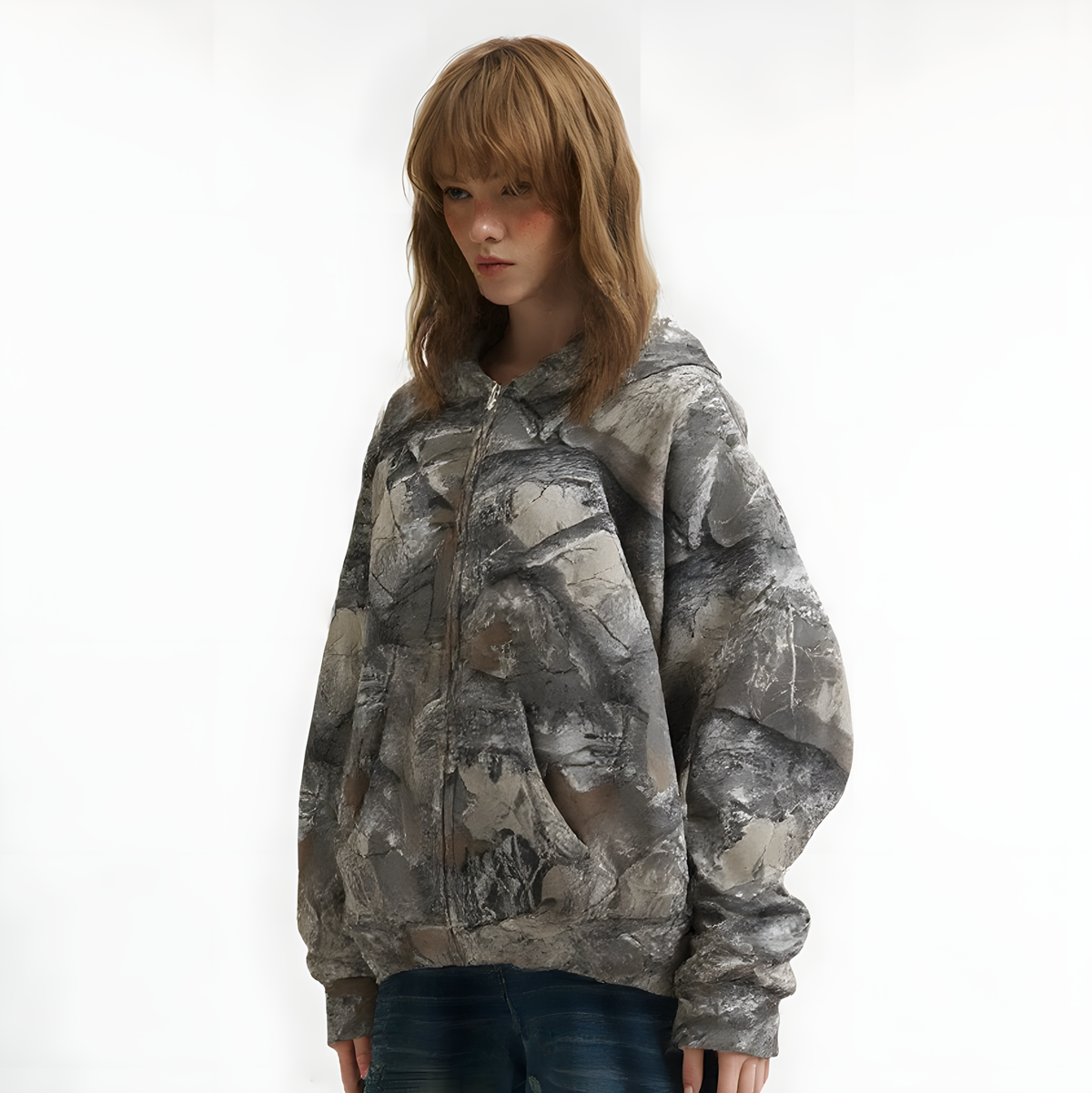 Revelse™ Camouflage Zip-Up Hoodie with Woodland Print