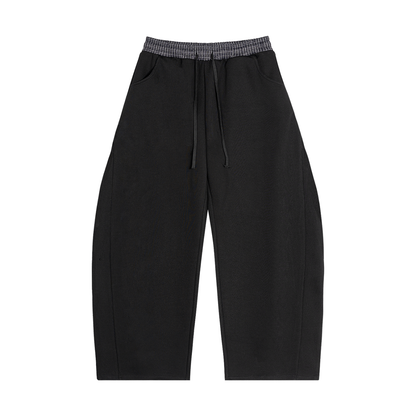 Plaid Waistband Barrel-Leg Sweatpants