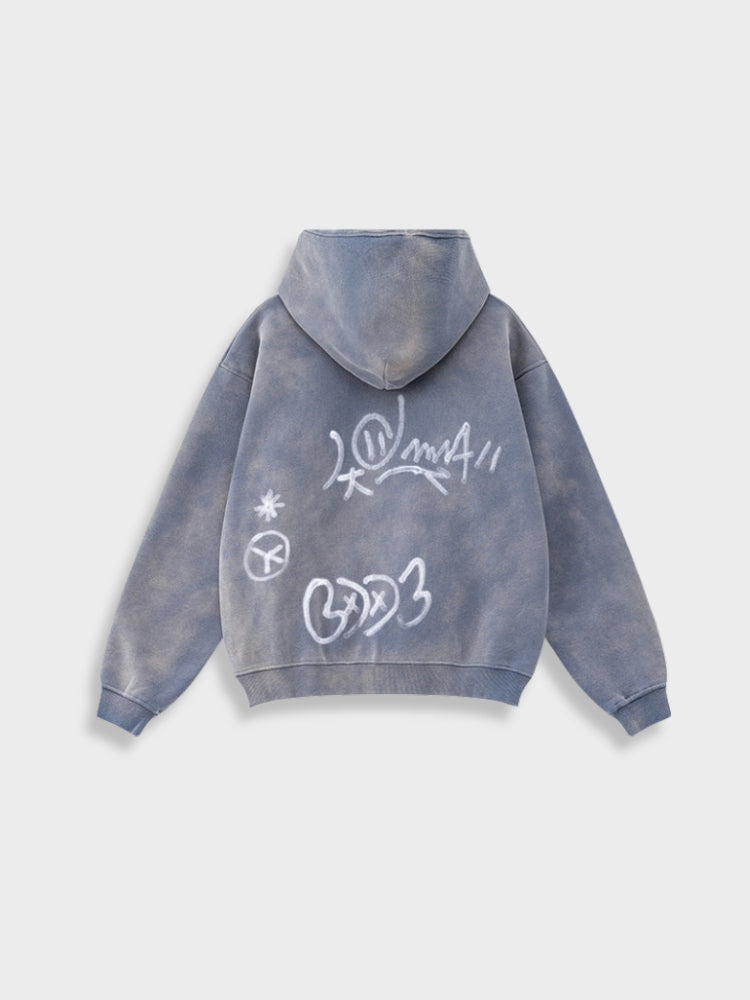 Revelse™ Unisex Graffiti Print Washed Zip-Up Hoodie