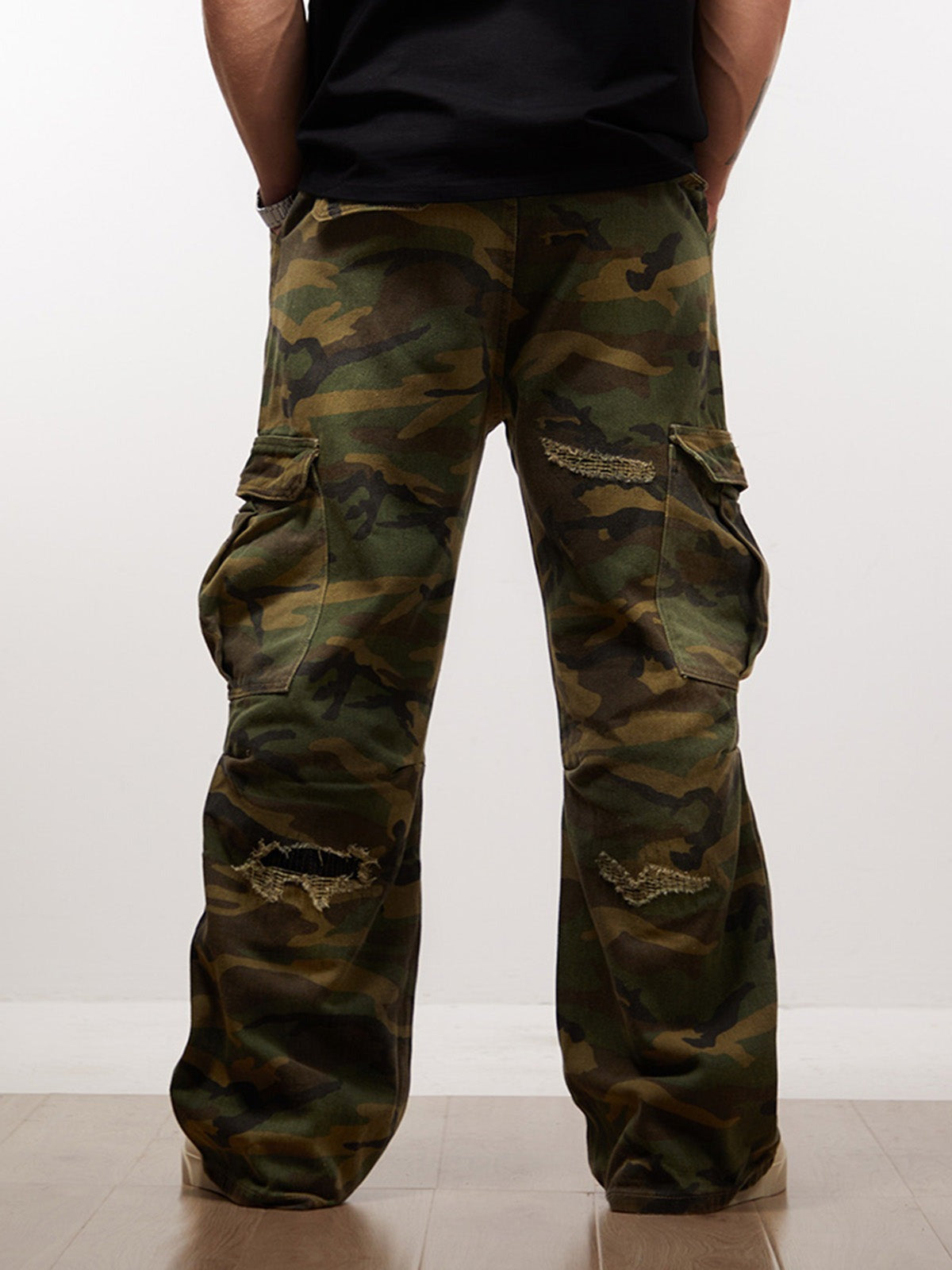 Revelse™ Woven Ripped Camouflage Cargo Baggy Pants