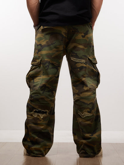 Revelse™ Woven Ripped Camouflage Cargo Baggy Pants