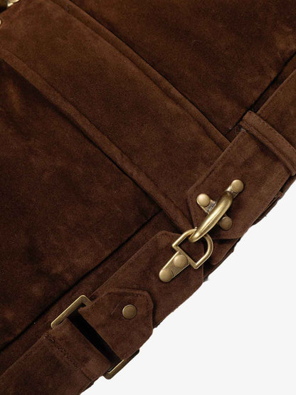 Revelse™ Faux Fur Hooded Suede Bomber Jacket with Metal Clip Streetwear