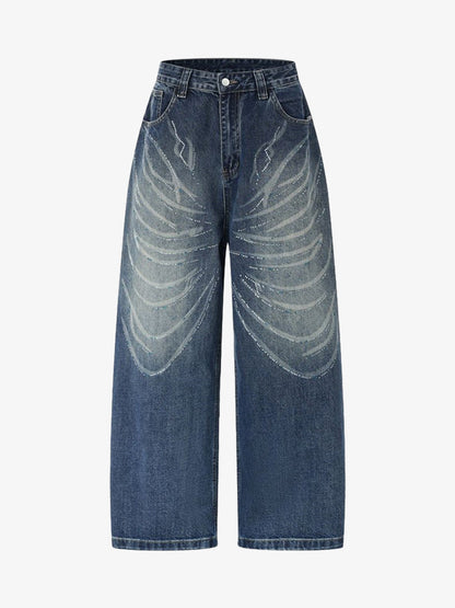 Butterfly rhinestone jeans showing the embellished front and curved-leg silhouette
