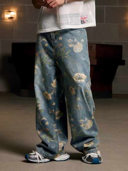 Revelse™ Floral Print Denim Carpenter Jeans