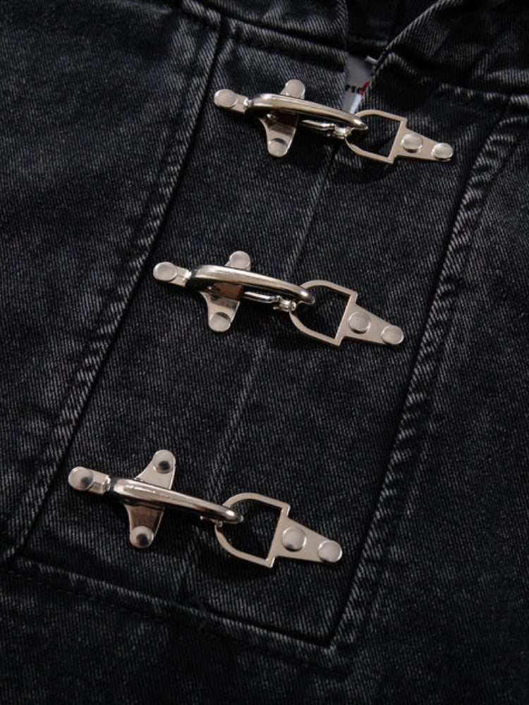 Revelse™ Washed Denim Toggle Front Hoodie Black