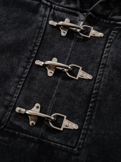 Revelse™ Washed Denim Toggle Front Hoodie Black
