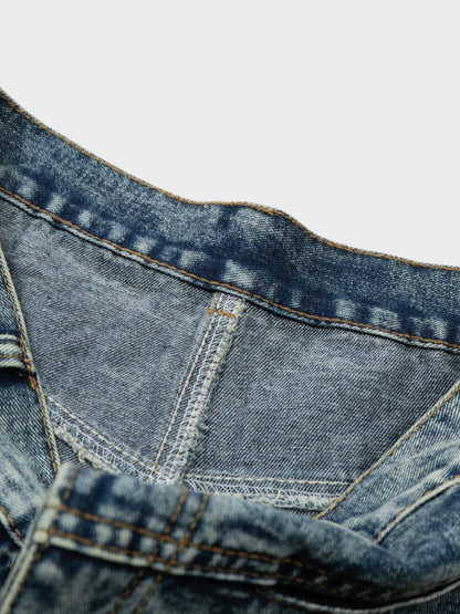 Revelse™ Longline Baggy Studded Denim Shorts Gray Blue