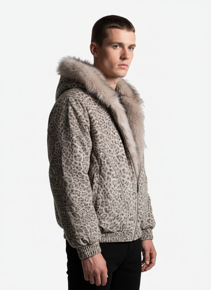 Revelse™ Cheetah Print Hooded Jacket with Faux Mink Fur Trim